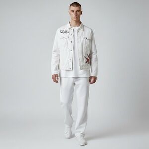Zara RARE Cream Denim Jacket with Gold Button